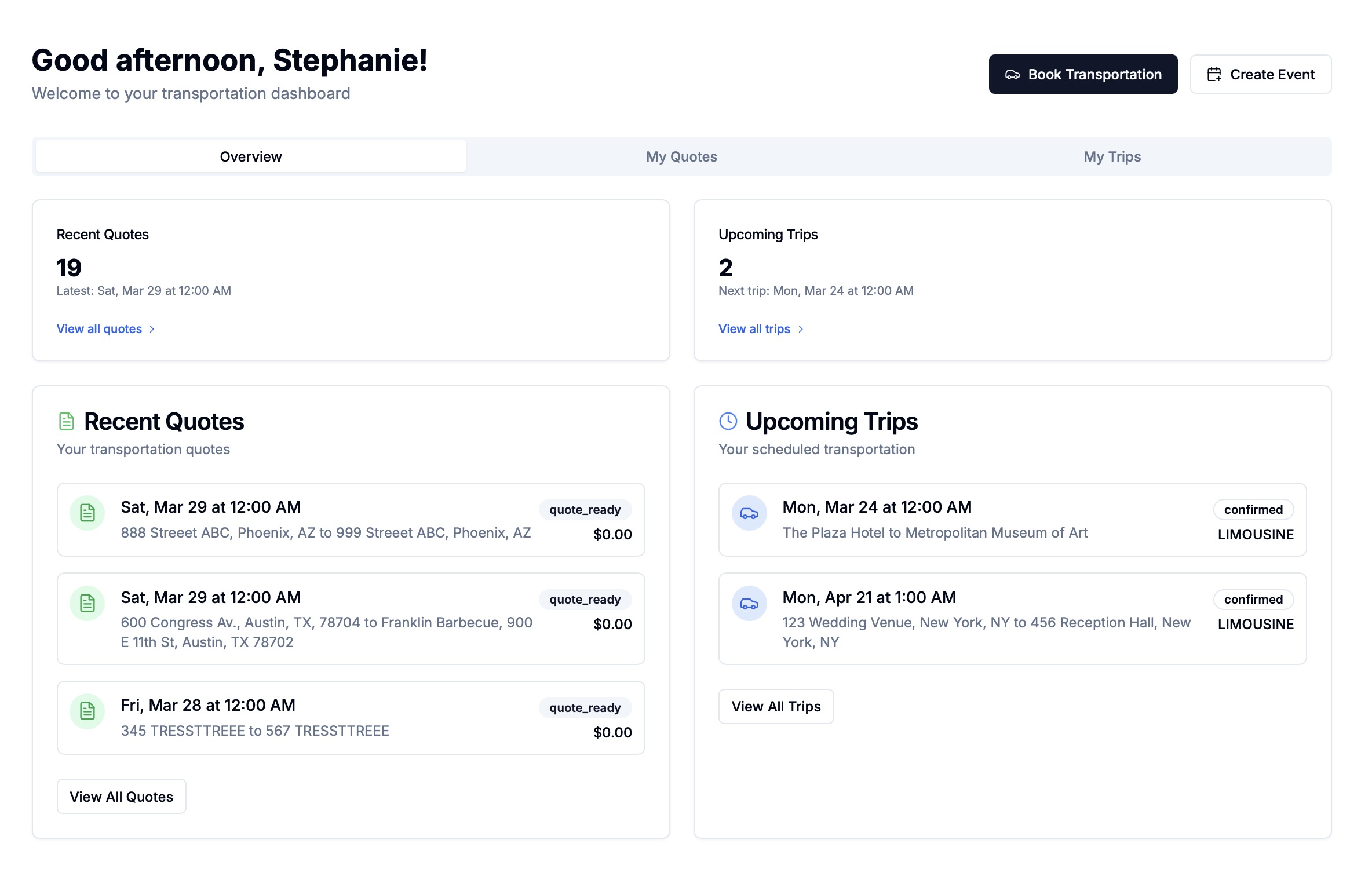 TransFlow Dashboard Interface